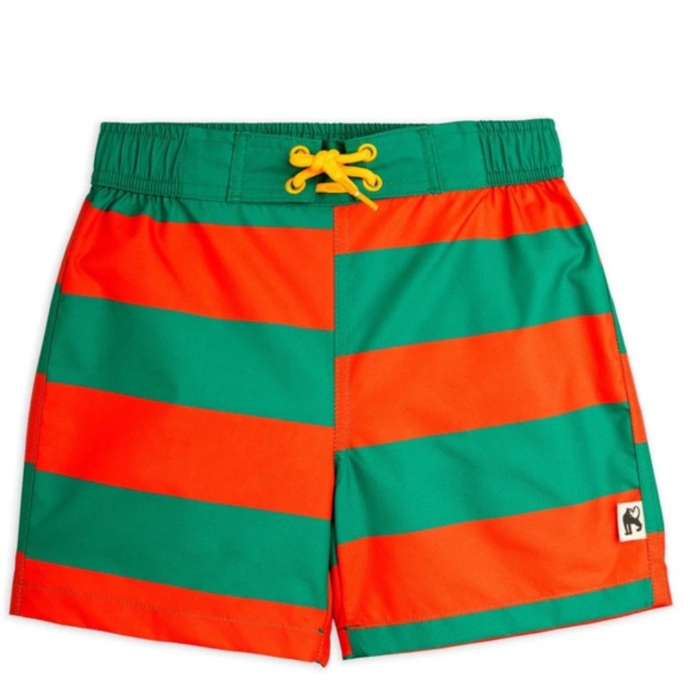 Mini Rodini Boys Green and Orange Stripe AOP Kids Swim Trunks Size 4-5 Years